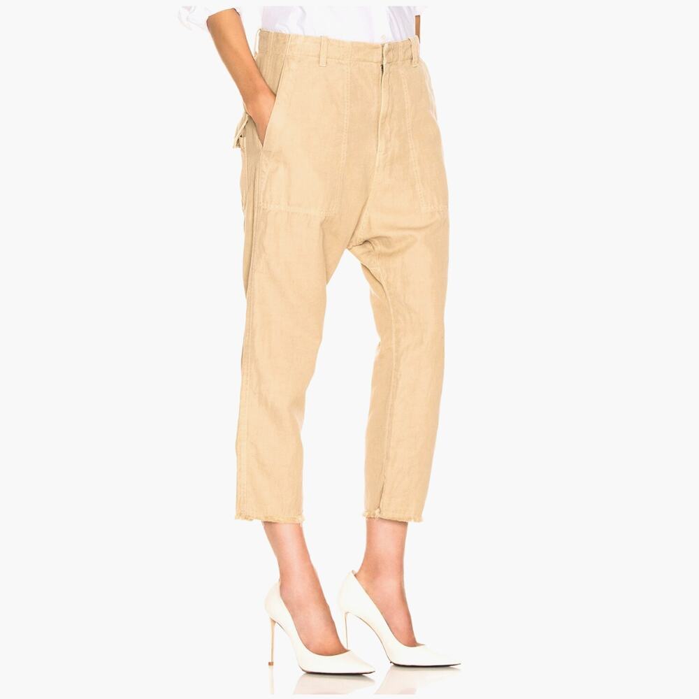Nili Lotan 2 Slouchy LINEN Luna Pants $395 Drop Crotch Cropped Desert Sand NWT